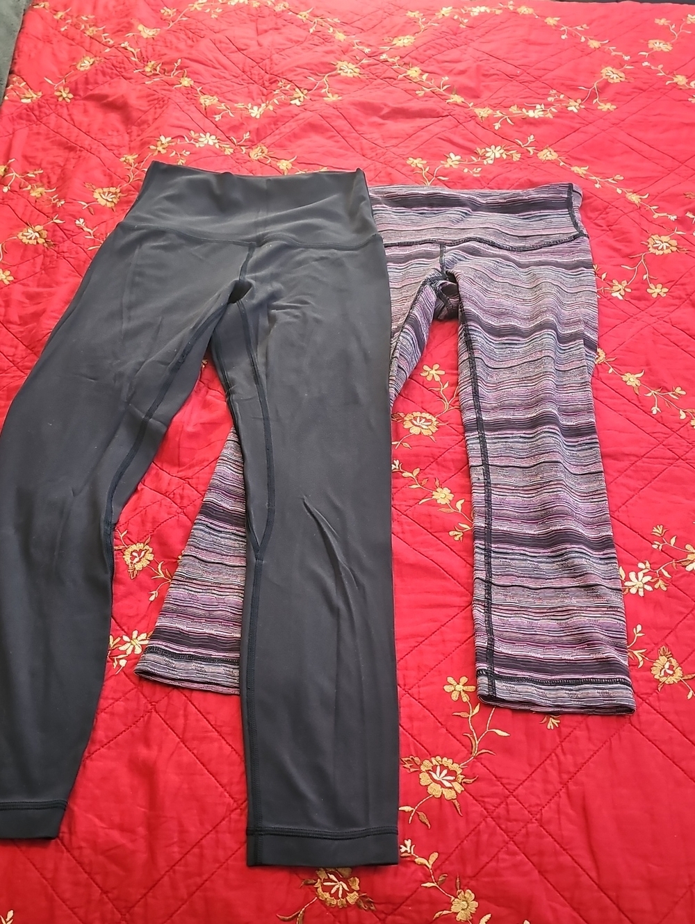 lululemon athletica Black Leggings with Purple Striped Leggings